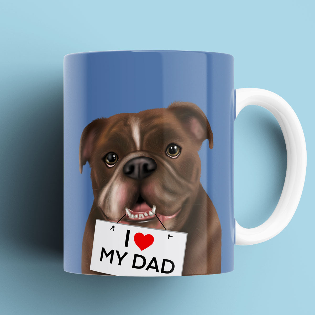 Chocolate and White Bulldog "I love my Dad" Mug