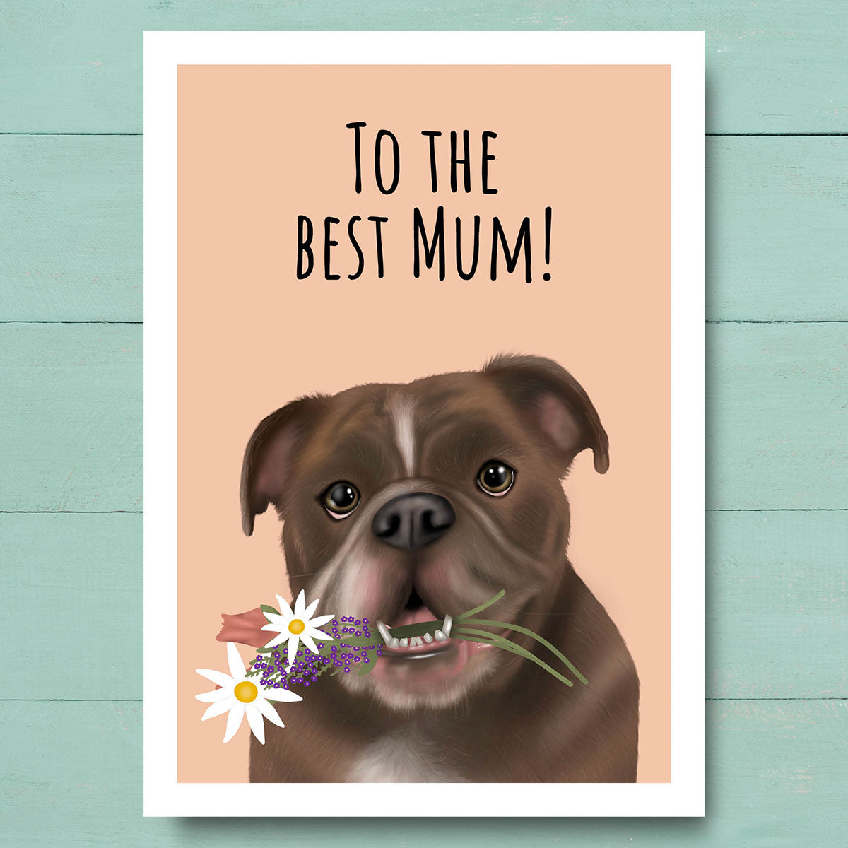 Chocolate and White bulldog Best Mum Card