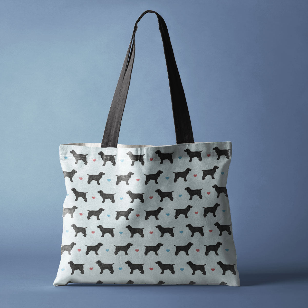 Black Cocker Spaniels and Hearts Pattern Canvas Tote Bag