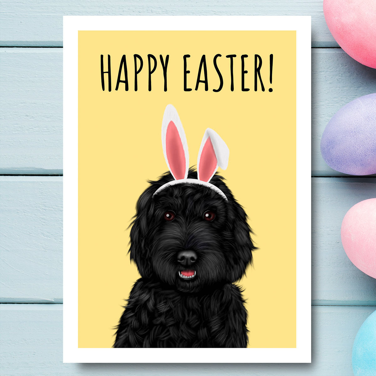 Black Cockapoo Happy Easter Card