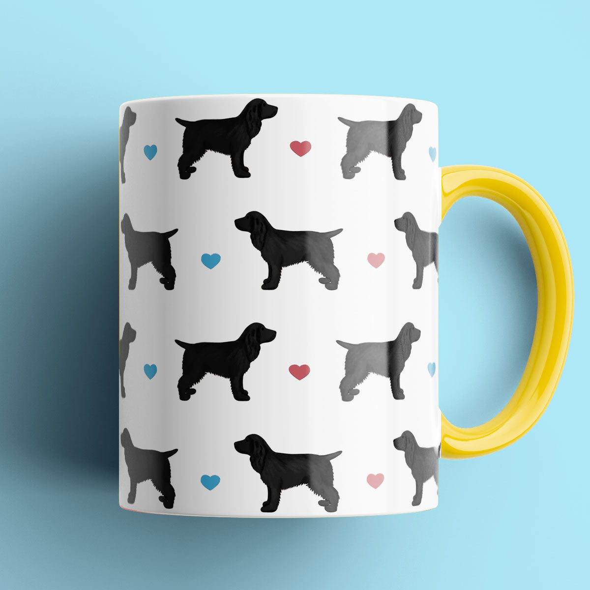 Black Cocker Spaniels and Hearts Patterned Mug
