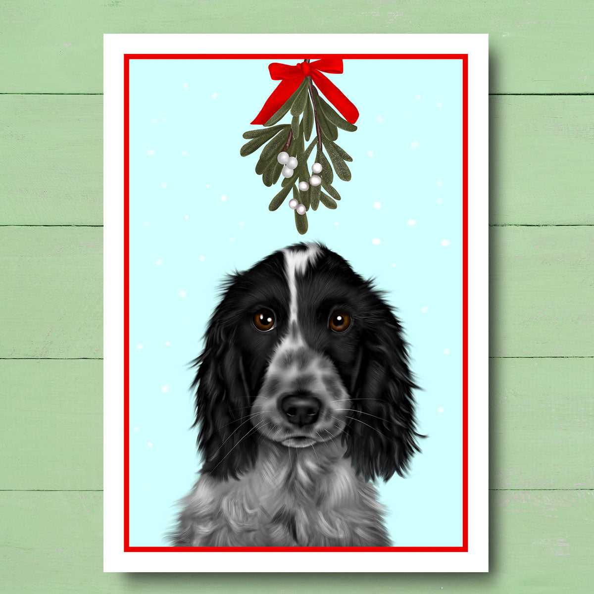 Springer spaniel art, dog art, christmas art, mistletoe, illustration, 2024 wall art, decor, dog lover, custom art, canvas