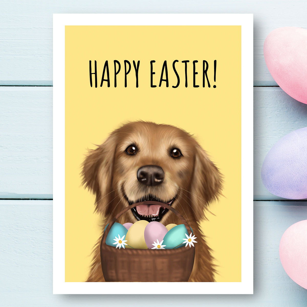 Golden Retriever Happy Easter Card