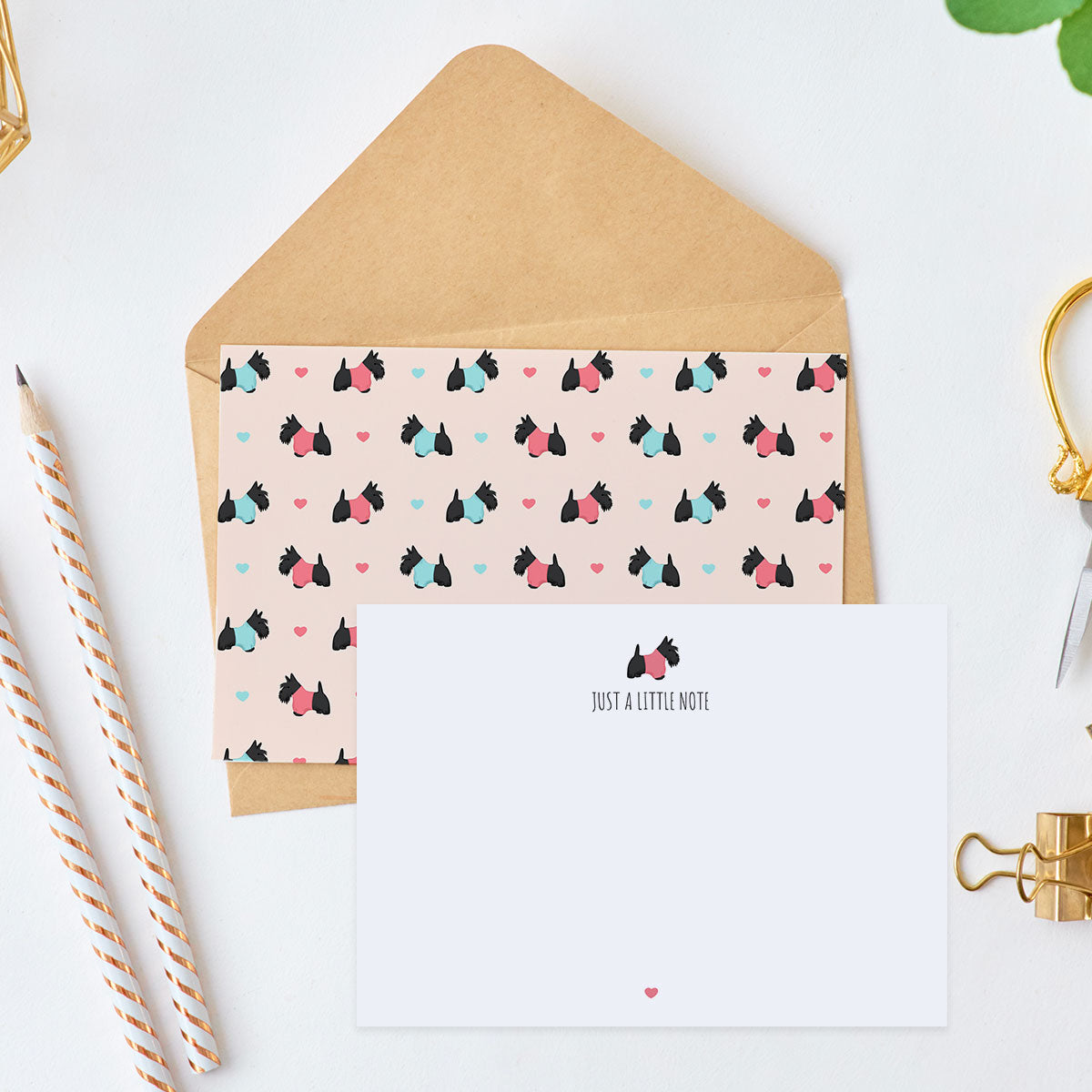 Scottish Terrier and Hearts Notecard Set