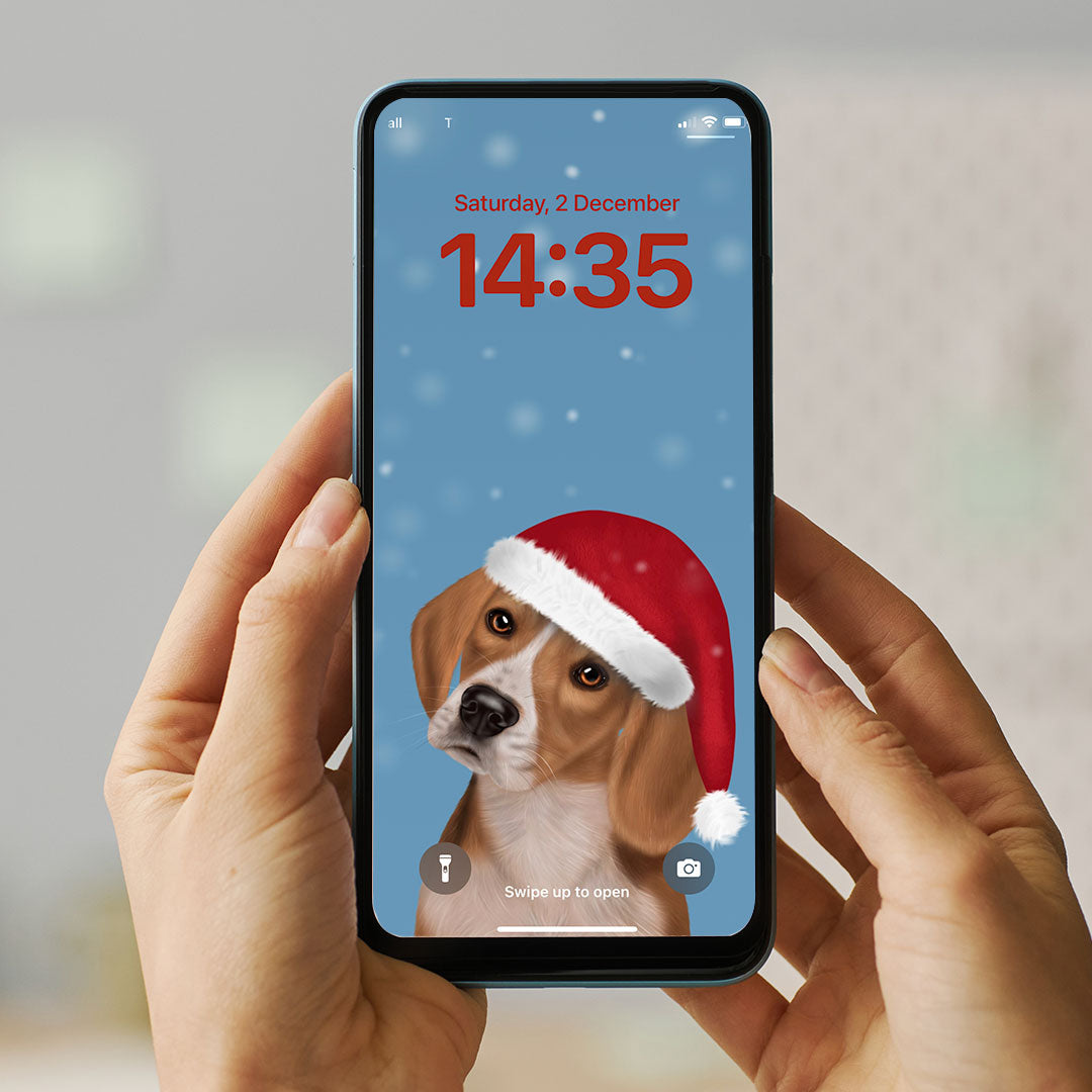 Beagle in Santa Hat Phone Wallpaper