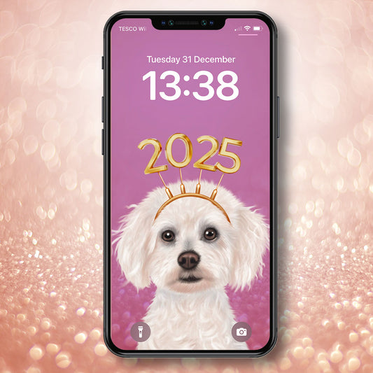 Bichon Frise New Year Phone Wallpaper