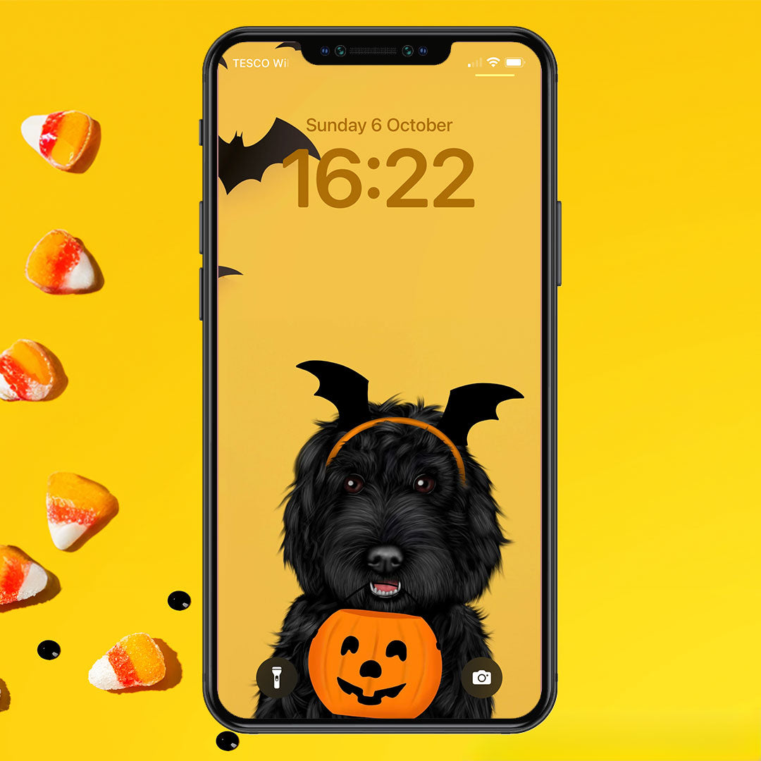 Black Cockapoo Halloween Phone Wallpaper