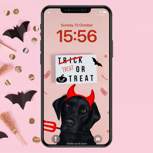 Black Labrador Treat or Treat Phone Wallpaper