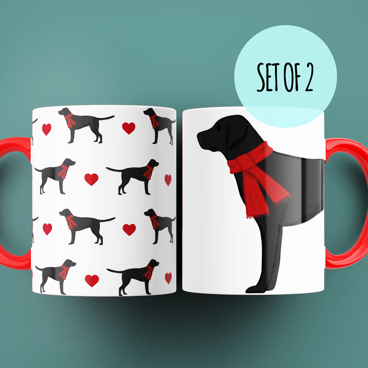 Set of Two Cosy Black Labrador Mugs