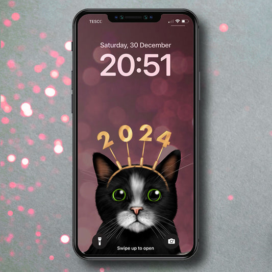 Cat New Year Phone Wallpaper