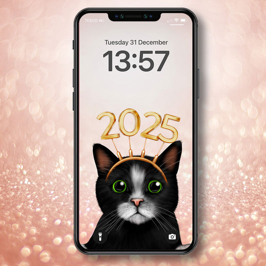 Cat New Year Phone Wallpaper