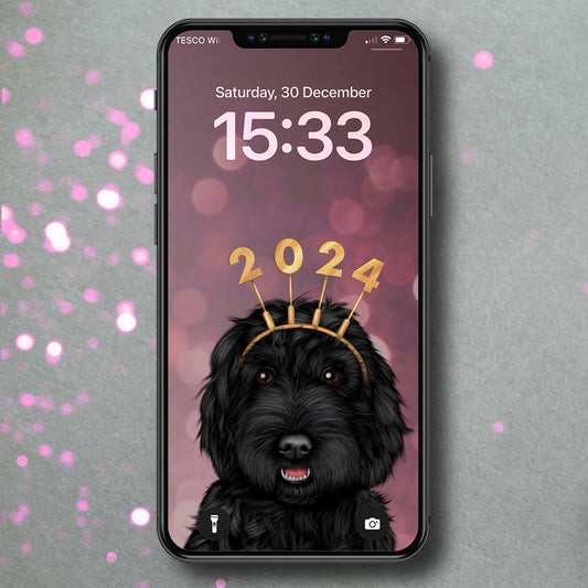 Black Cockapoo New Year Phone Wallpaper