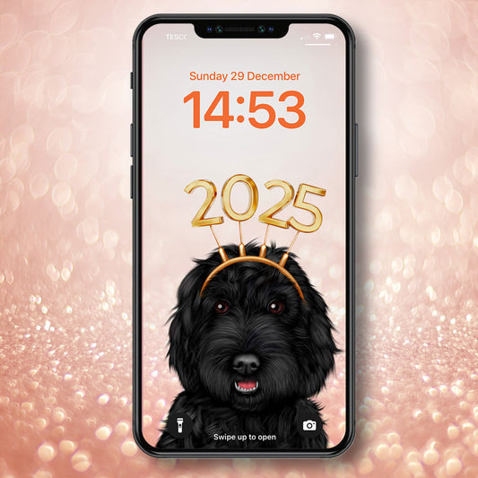 Black Cockapoo New Year Phone Wallpaper