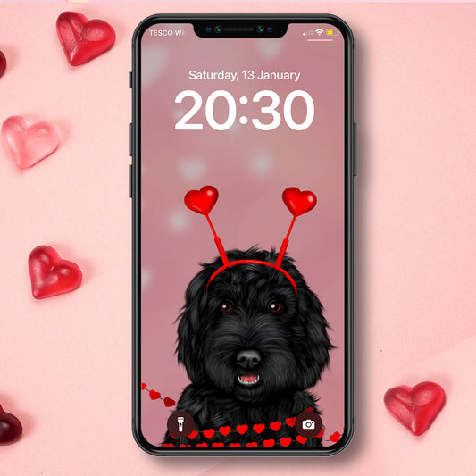 Black Cockapoo "I Love You" Phone Wallpaper