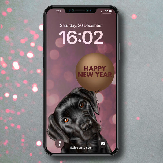 Black Labrador New Year Phone Wallpaper