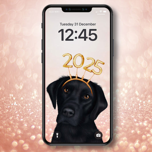 Black Labrador New Year Phone Wallpaper