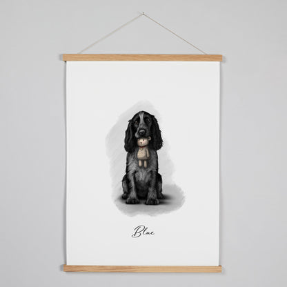 Personalised Blue Roan Cocker Spaniel Hanging Print