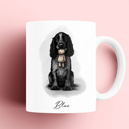 Personalised Blue Roan Cocker Spaniel with Toy Mug