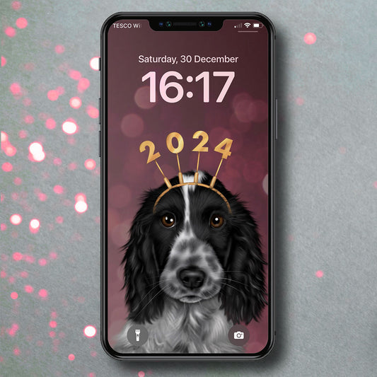 Blue Roan Cocker Spaniel New Year Phone Wallpaper