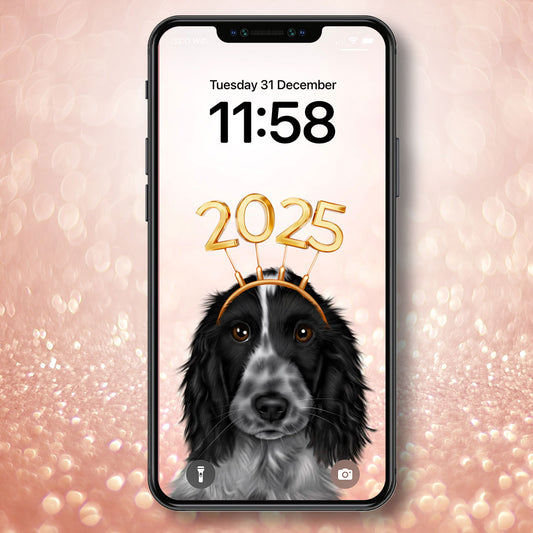 Blue Roan Cocker Spaniel New Year Phone Wallpaper