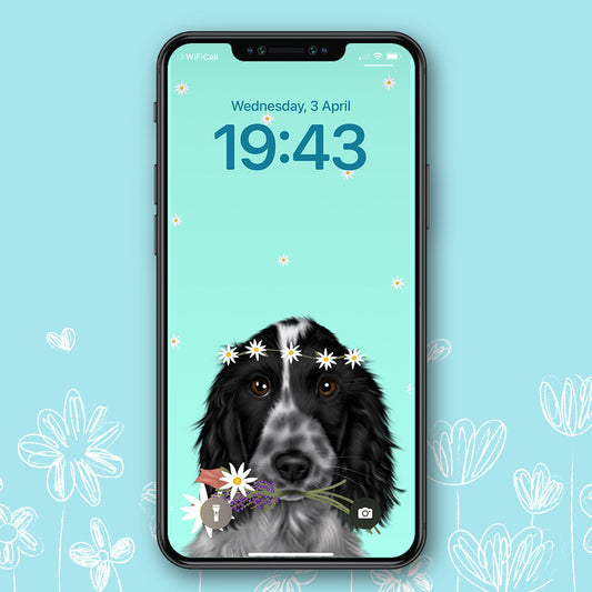 Blue Roan Cocker Spaniel Spring Phone Wallpaper