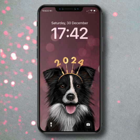 Border Collie New Year Phone Wallpaper