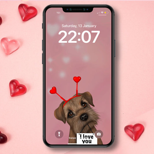 Border terrier and Hearts Phone Wallpaper