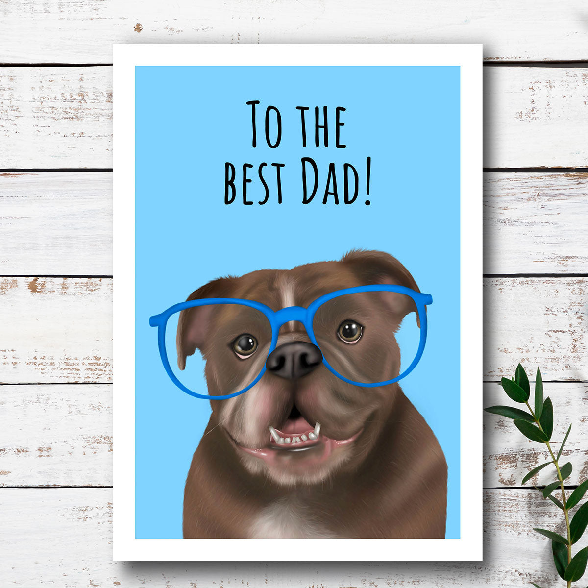 Chocolate and White Bulldog Best Dad Card