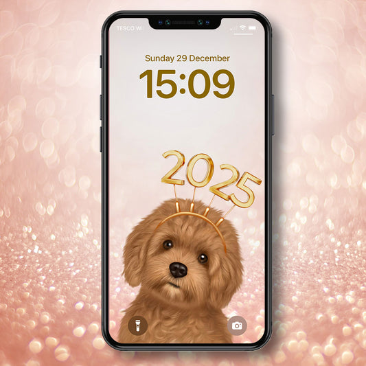 Cavapoo New Year Phone Wallpaper