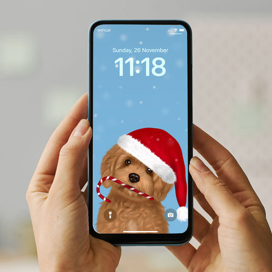 Cavapoo in Santa Hat Phone Wallpaper