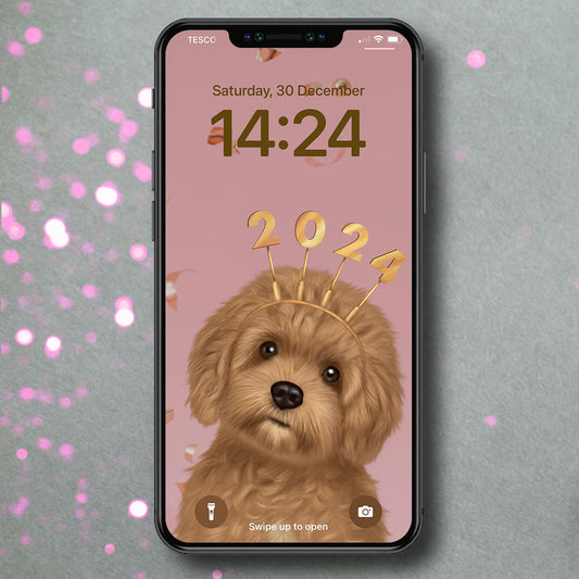 Cavapoo New Year Phone Wallpaper