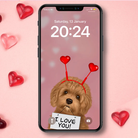 Cavapoo "I Love You" Phone Wallpaper