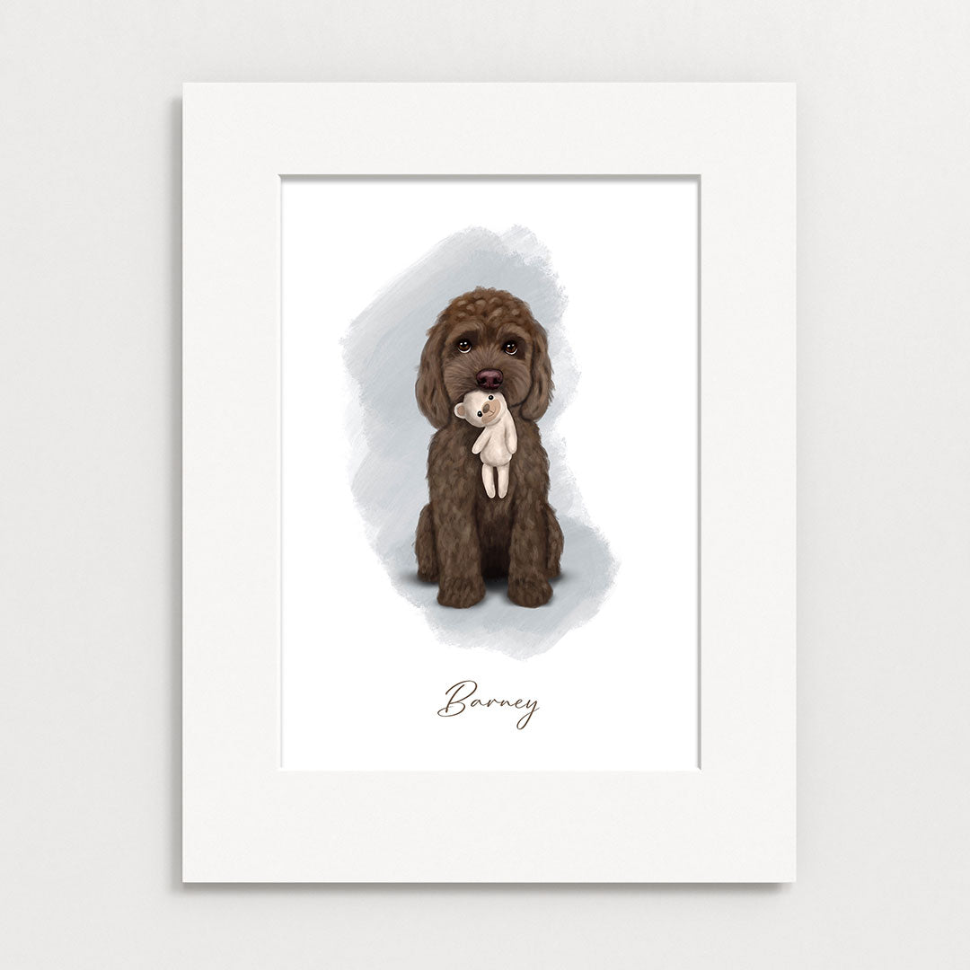 Personalised Chocolate Cockapoo with Teddy - Mounted
