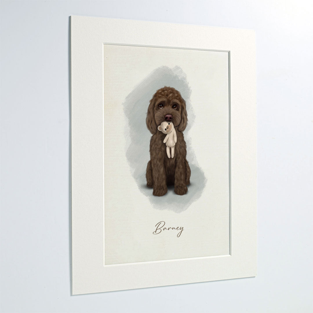 Personalised Chocolate Cockapoo with Teddy - Mounted