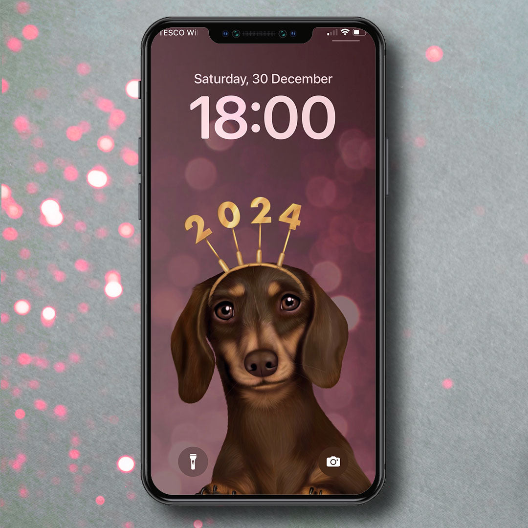 Dachshund New Year Phone Wallpaper