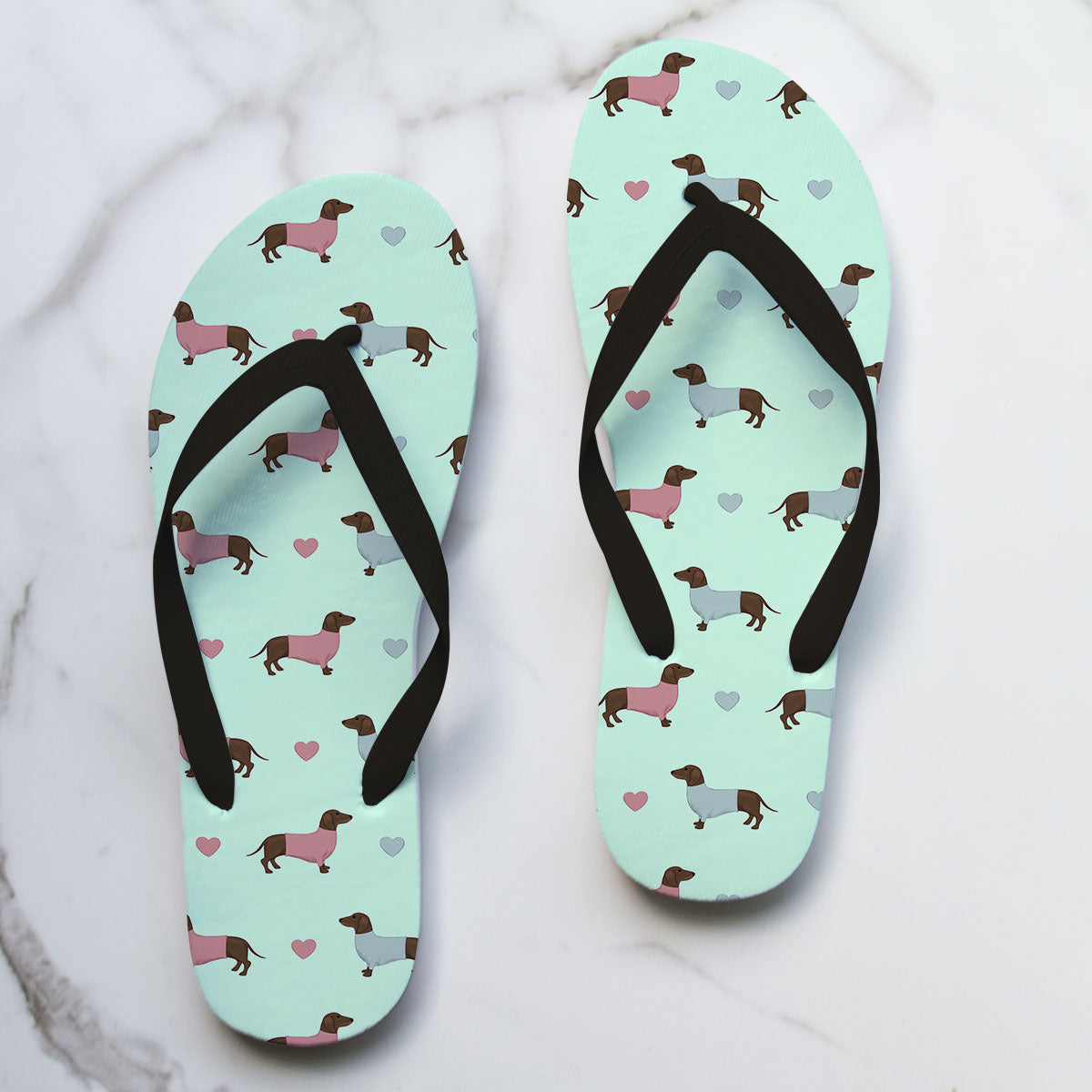 Dachshunds and Hearts Flip Flops