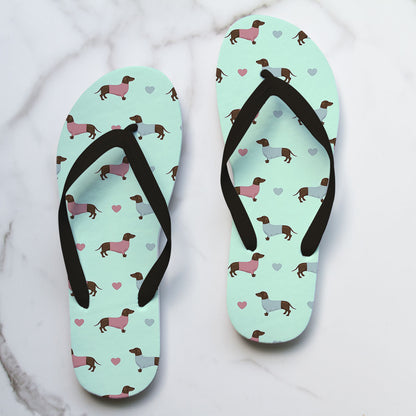 Dachshunds and Hearts Flip Flops