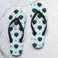 Flip Flops featuring Black Labrador faces wearing sunglasses and hearts pattern with blue background