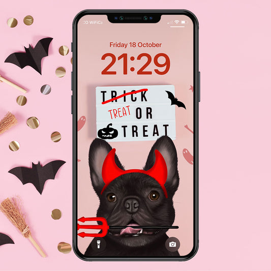 French Bulldog Treat or Treat Phone Wallpaper