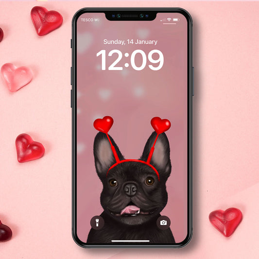 French Bulldog and Hearts Phone Wallpaper