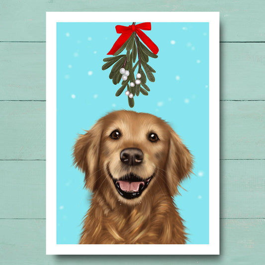 Golden Retriever Under Mistletoe