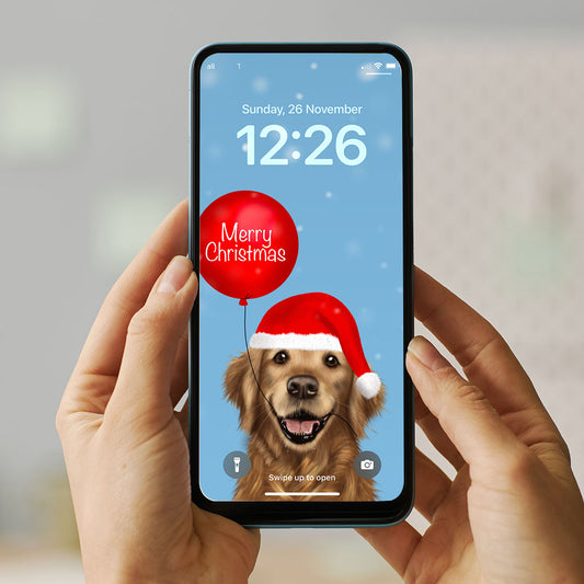 Golden Retriever in Santa Hat Phone Wallpaper