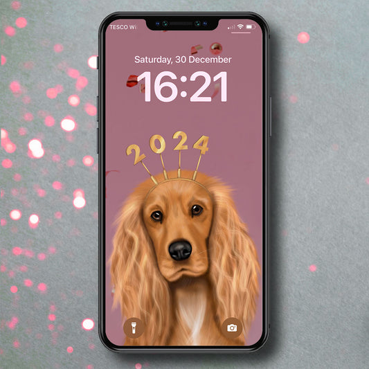 Golden Cocker Spaniel New Year Phone Wallpaper