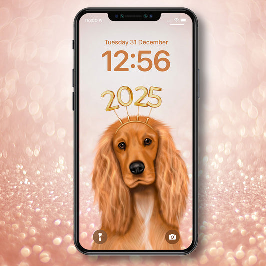 Golden Cocker Spaniel New Year Phone Wallpaper