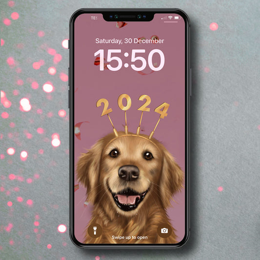 Golden Retriever New Year Phone Wallpaper