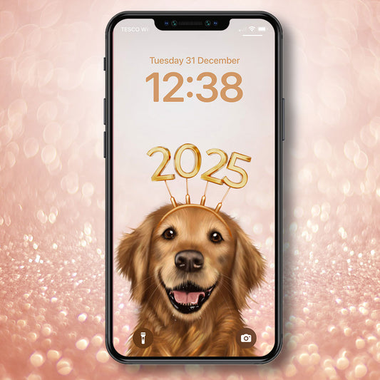 Golden Retriever New Year Phone Wallpaper