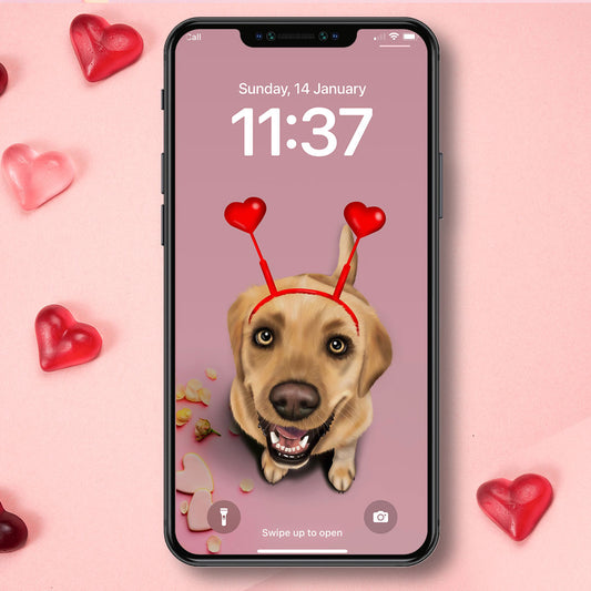 Yellow Labrador and Hearts Phone Wallpaper