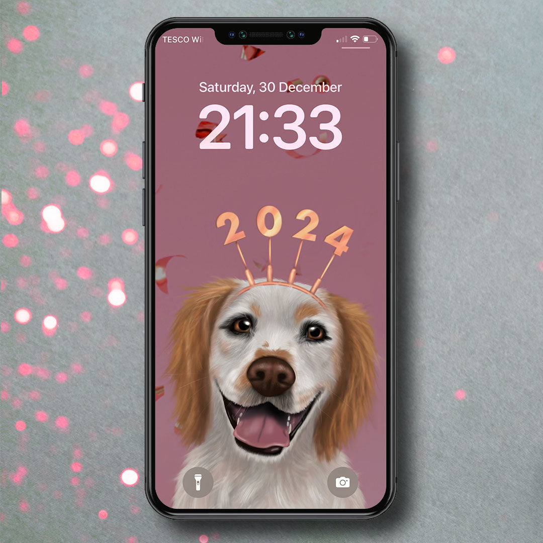 Lemon Roan Cocker Spaniel New Year Phone Wallpaper