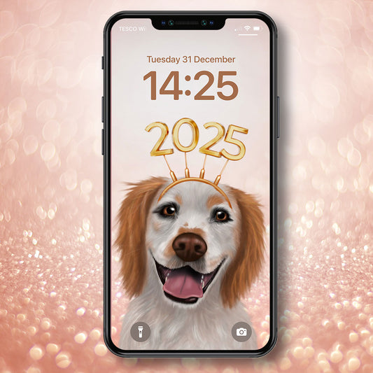 Lemon Roan Cocker Spaniel New Year Phone Wallpaper