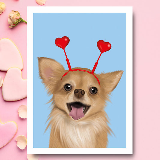 Long Haired Chihuahua with Hearts Card